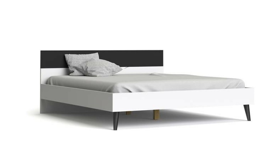 Bettgestelle * | Ebuy24 Napoli Doppelbett 180 200 Napoli Doppelbett 180 200 Cm In Weis Und Matt Schwarz.