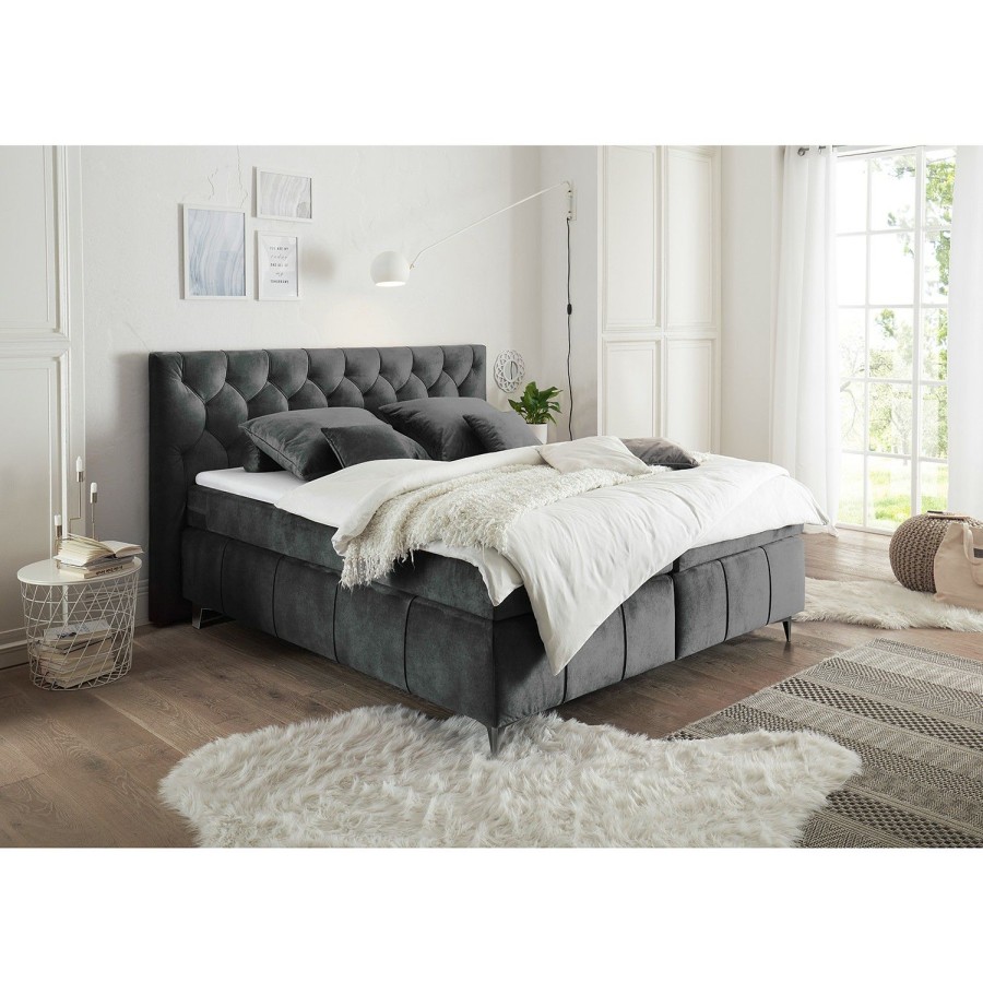 Boxspringbetten * | Loftscape Boxspringbett Palm Hill Grau