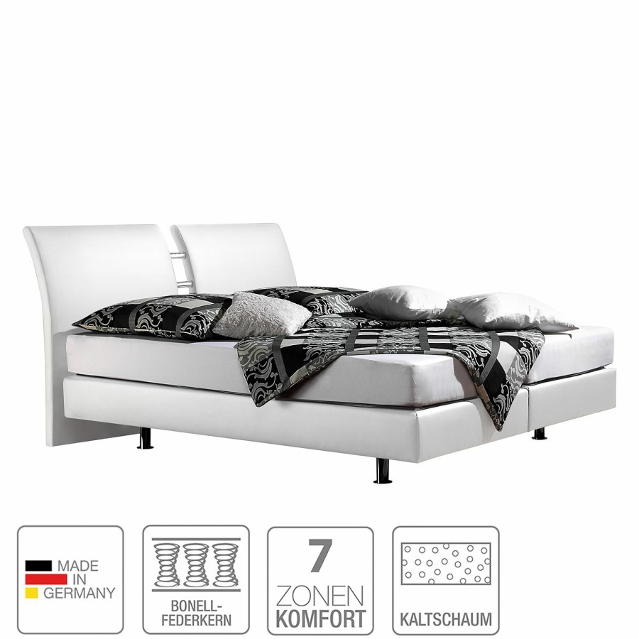 Boxspringbetten * | Loftscape Boxspringbett Cavan Kunstleder Weis 140 X 200Cm Kaltschaummatratze H3