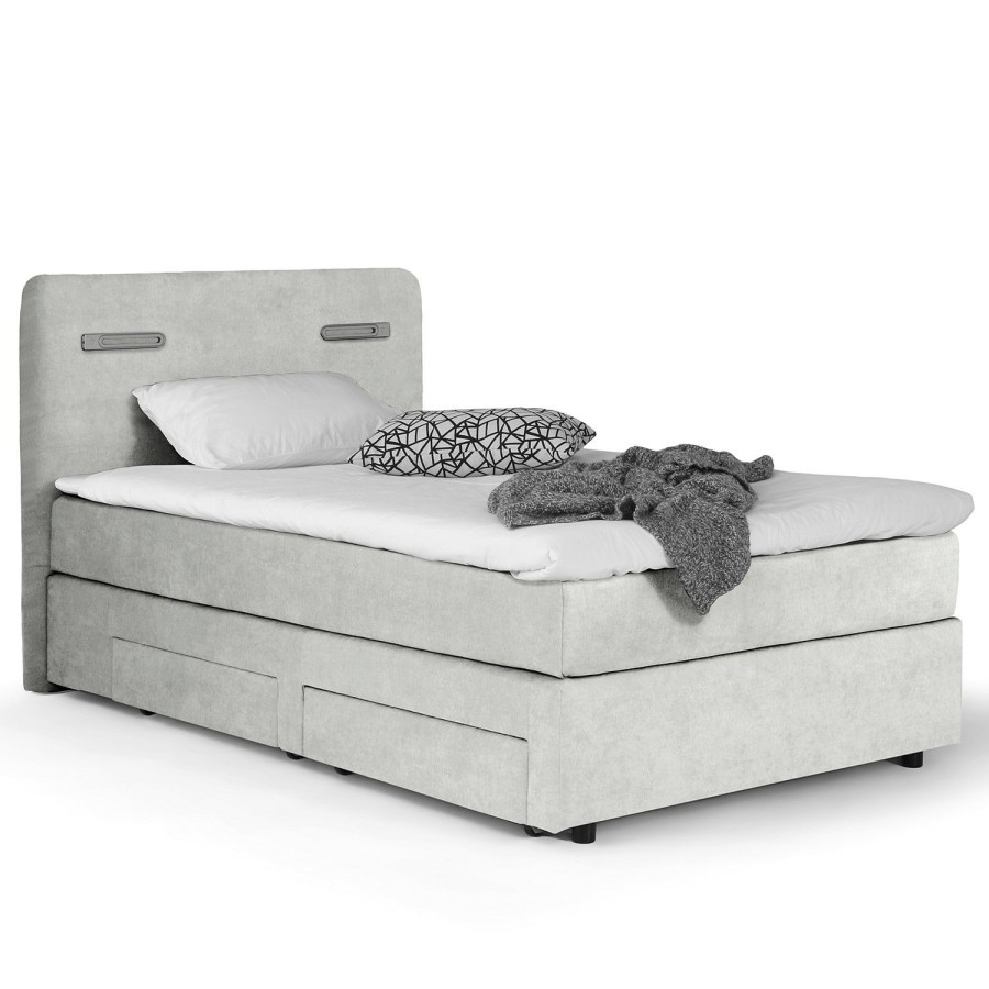 Boxspringbetten * | Loftscape Boxspringbett Speedy I Mit Beleuchtung Microfaser Senga: Silber H4