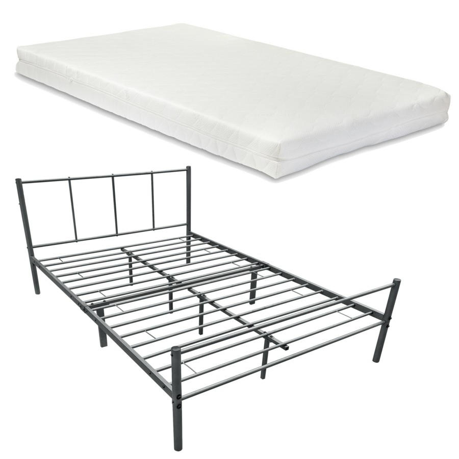 Bettgestelle * | En.Casa Metallbett Laos Mit Matratze Grau Breite: 142 Cm