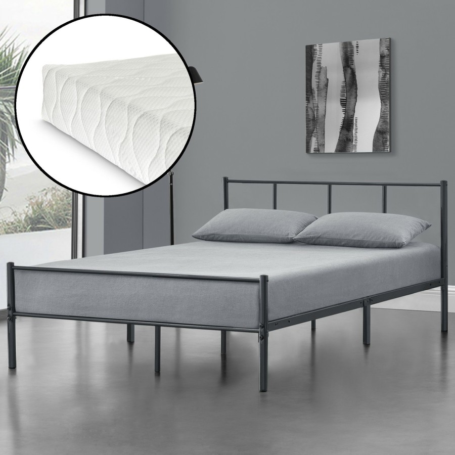 Bettgestelle * | En.Casa Metallbett Laos Mit Matratze Grau Breite: 142 Cm