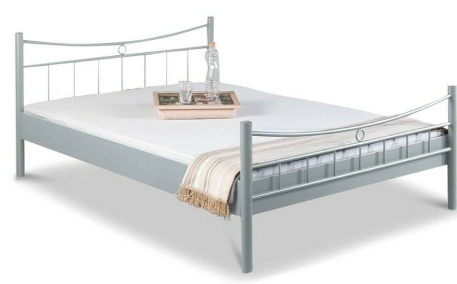 Bettgestelle * | Einrichten24 Metallbett Lily Silbergrau Breite: 90 Cm