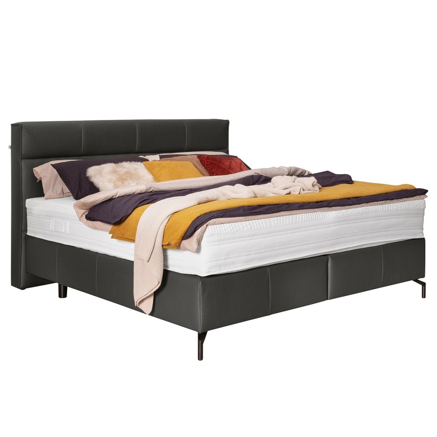 Boxspringbetten * | Trendline By Ada Boxspringbett Plinia Echtleder Ea: 8 Grau 180 X 200Cm H2