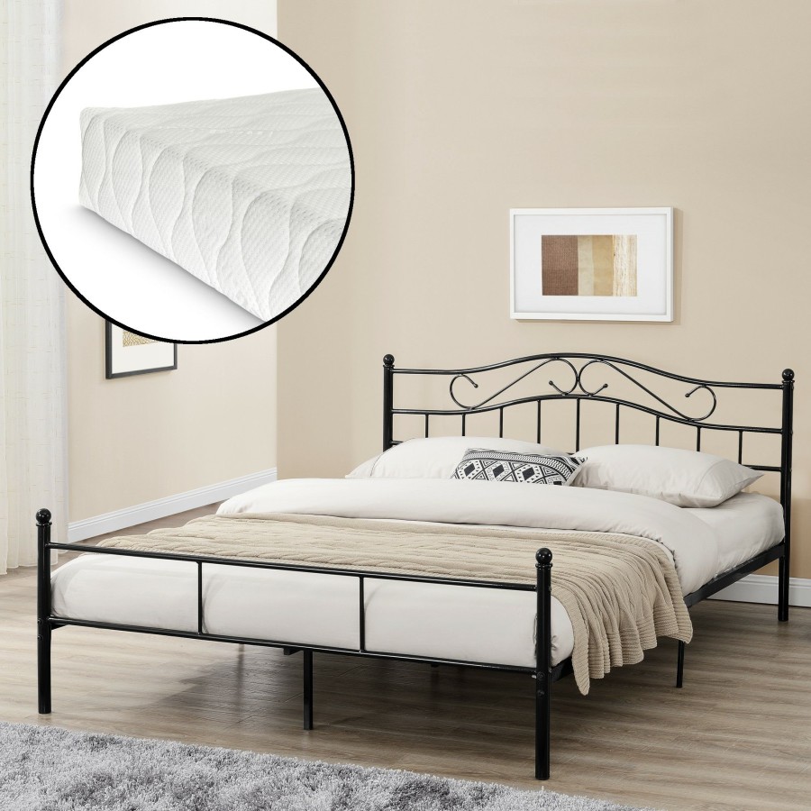 Bettgestelle * | En.Casa Metallbett Florenz Mit Matratze Schwarz Tiefe: 140 Cm