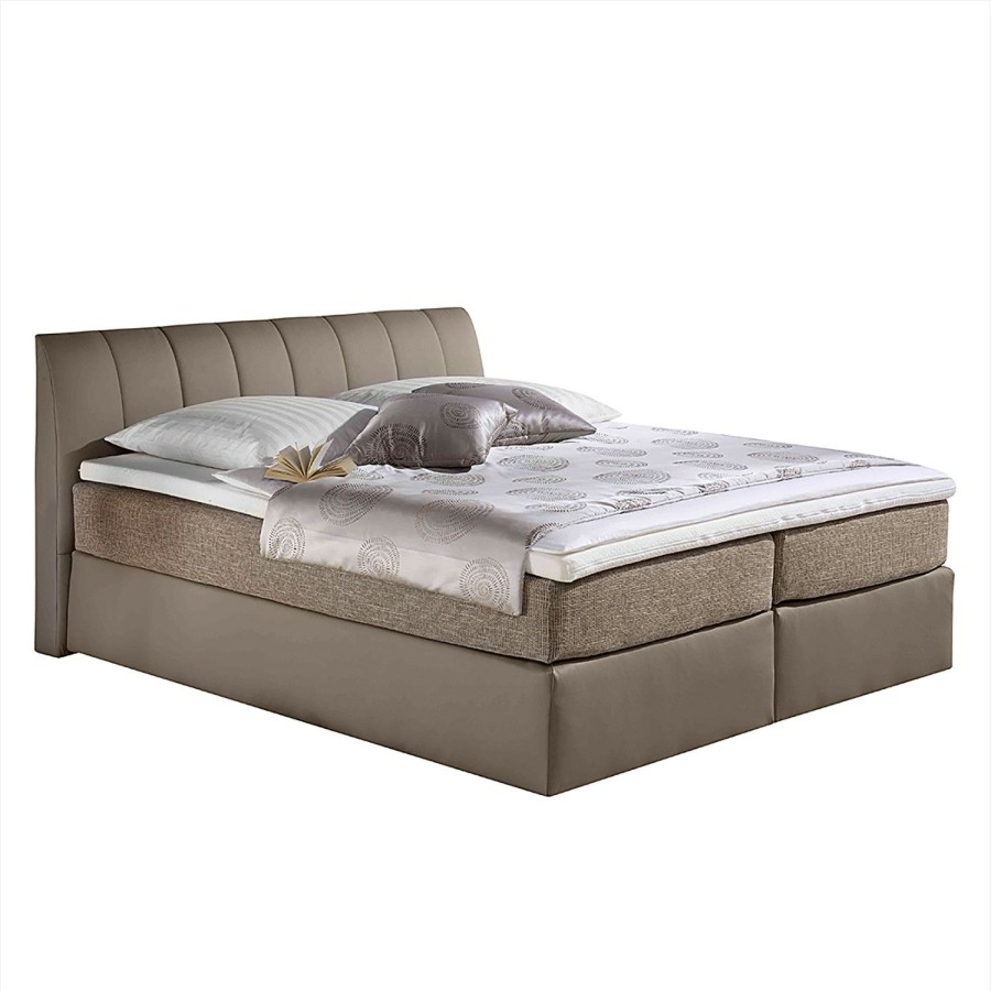 Boxspringbetten * | Monaco Boxspringbett Valea Taupe 140 X 200Cm Tonnentaschenfederkernmatratze H3