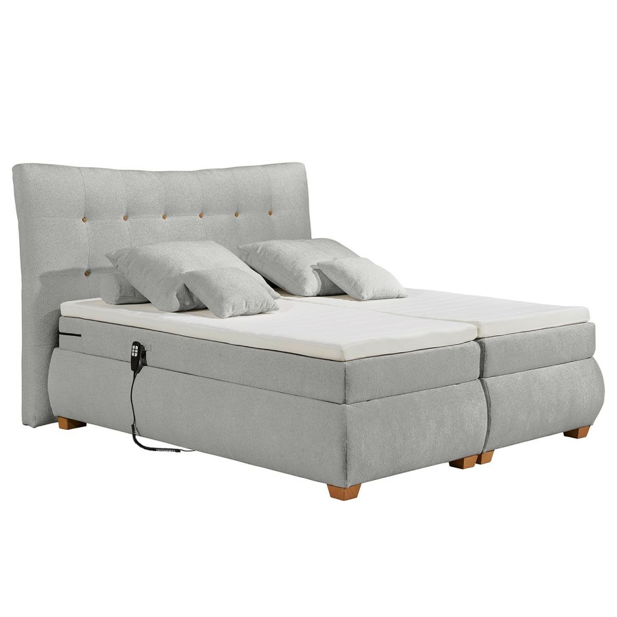 Boxspringbetten * | Loftscape Boxspringbett Valentia Webstoff Raya: Silber