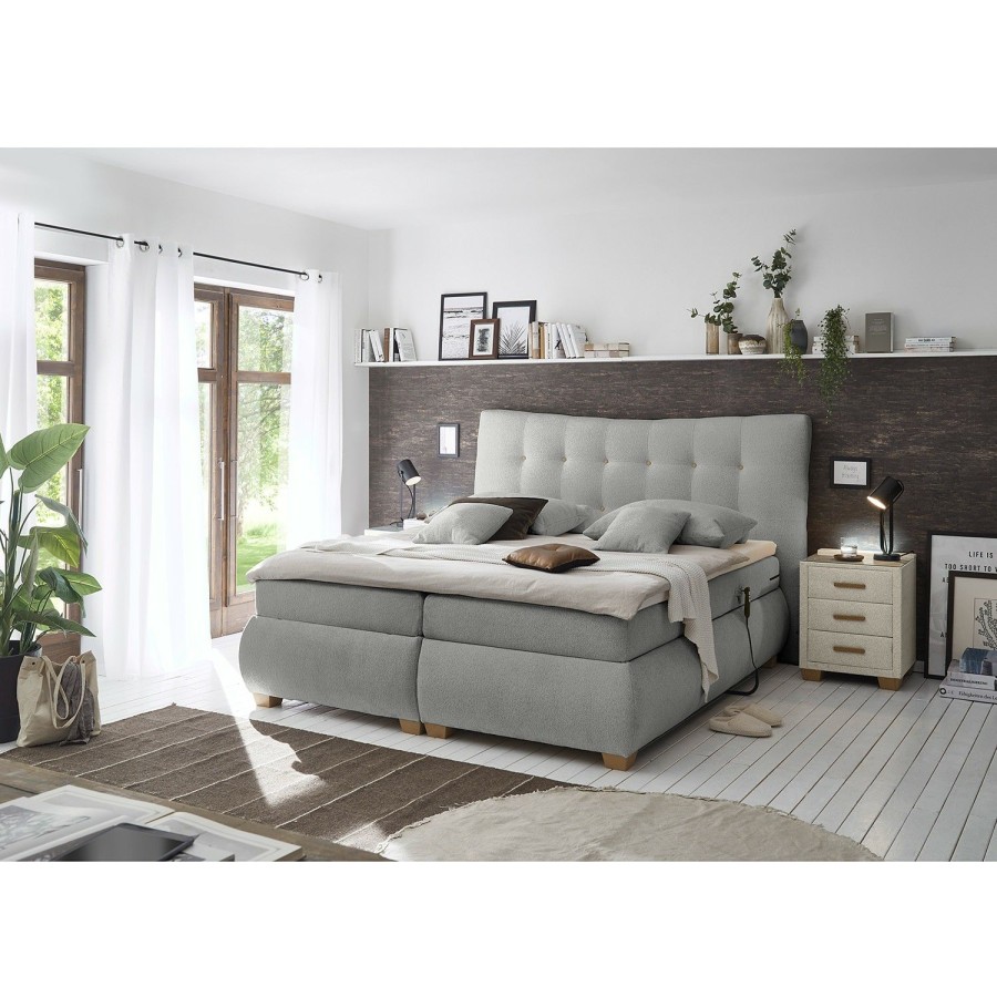 Boxspringbetten * | Loftscape Boxspringbett Valentia Webstoff Raya: Silber