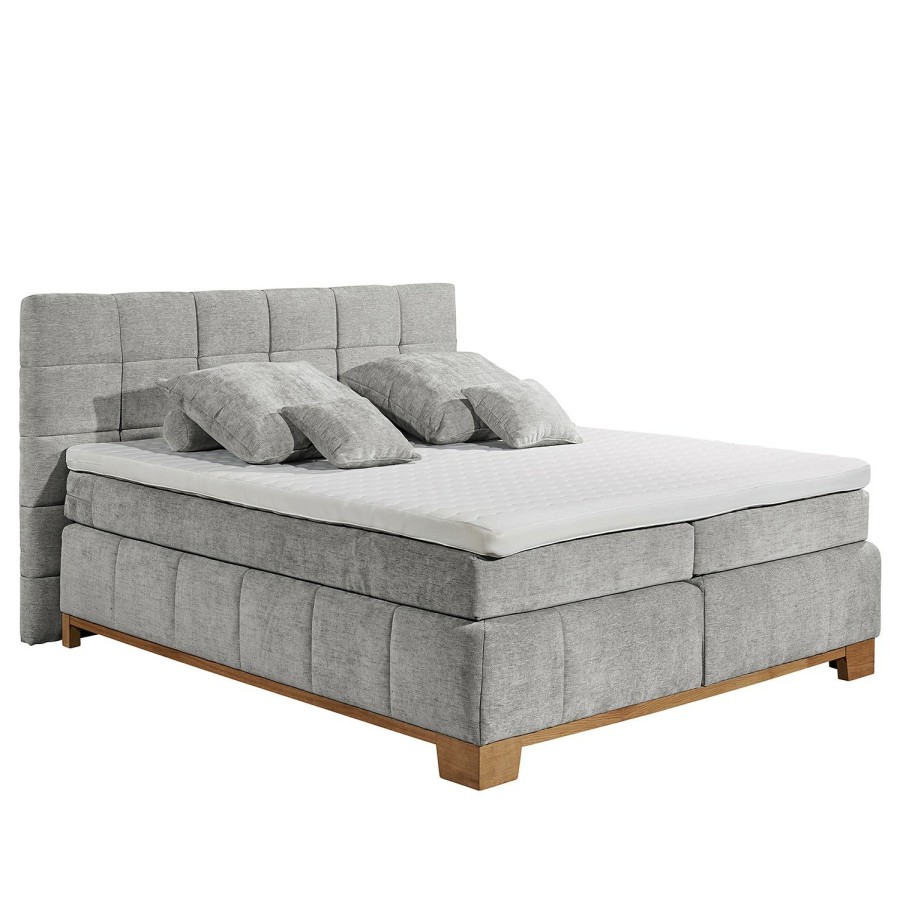 Boxspringbetten * | Loftscape Boxspringbett Vibe Webstoff Oda: Hellgrau