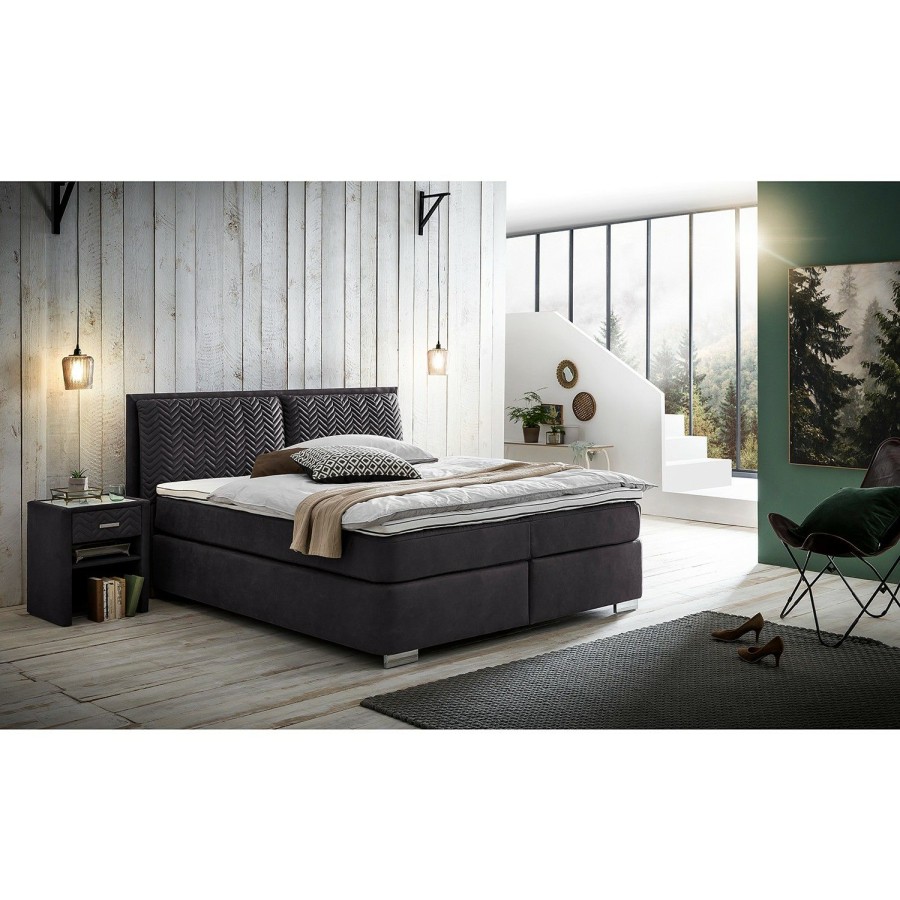 Boxspringbetten * | Loftscape Boxspringbett Cape Vincent Anthrazit 180 X 200Cm H3