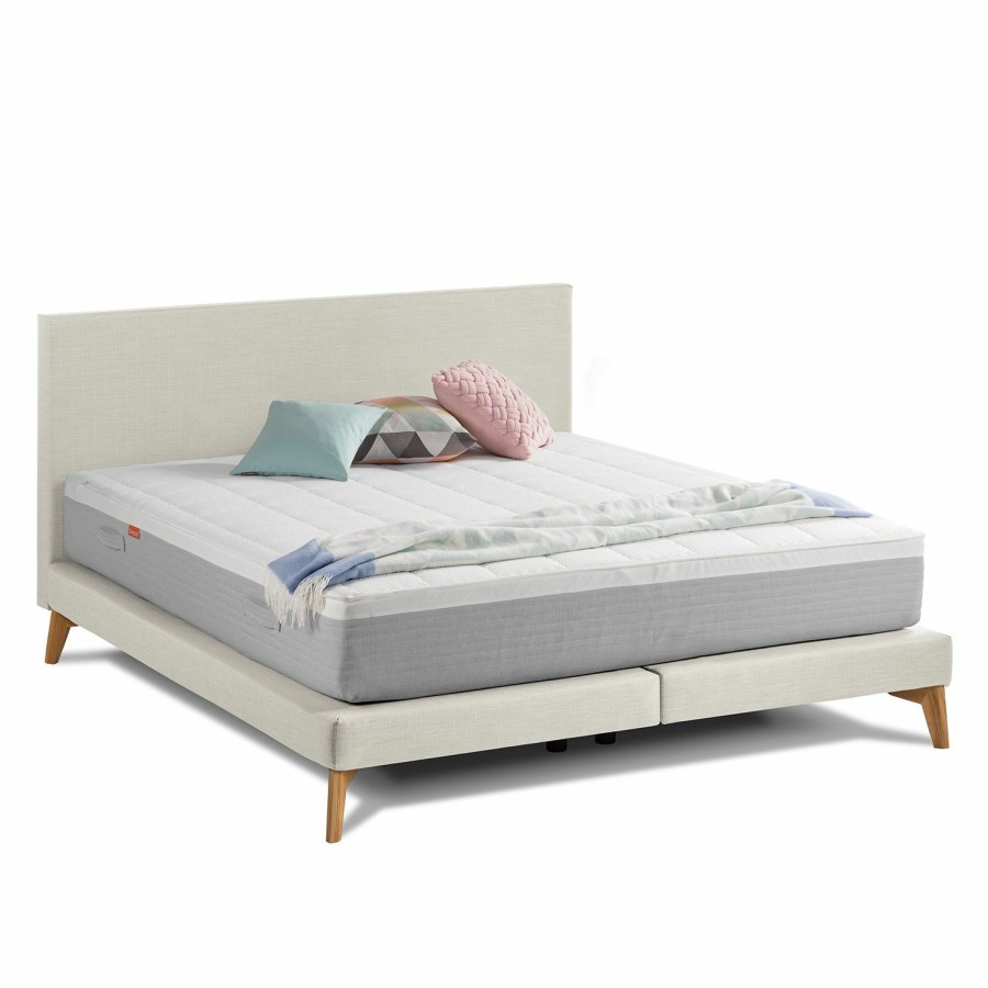 Boxspringbetten * | Smoodspring Bett I Webstoff / Eiche Massiv Creme 180 X 200Cm