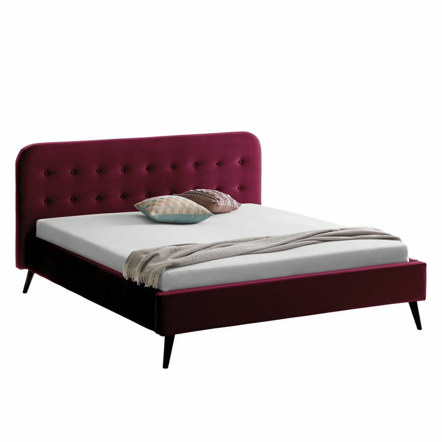 Bettgestelle * | Morteens Polsterbett Klink Iii Samt-Optik Bordeaux 140 X 200Cm