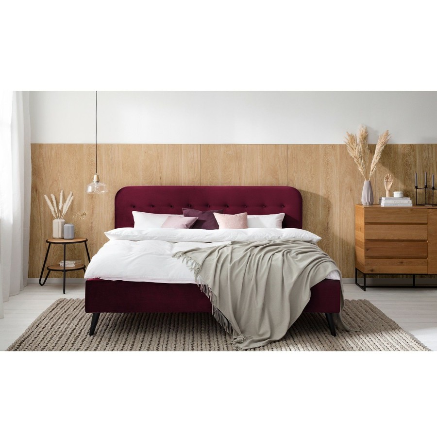 Bettgestelle * | Morteens Polsterbett Klink Iii Samt-Optik Bordeaux 140 X 200Cm