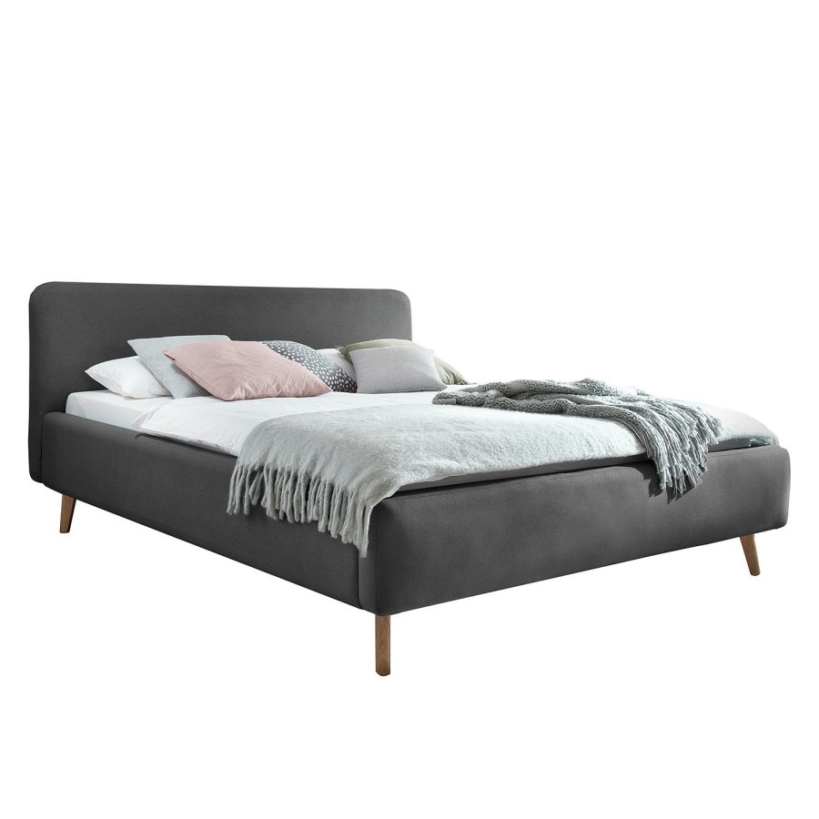 Bettgestelle * | Meise.Mobel Polsterbett Mattis Webstoff / Eiche Massiv Anthrazit 180 X 200Cm