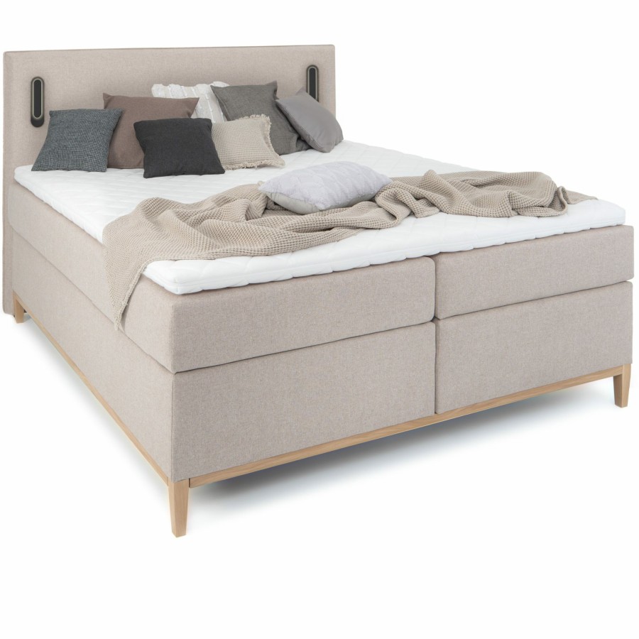 Boxspringbetten * | Wonello Boxspringbett Ludvika Beige Eiche Dekor Breite: 180 Cm