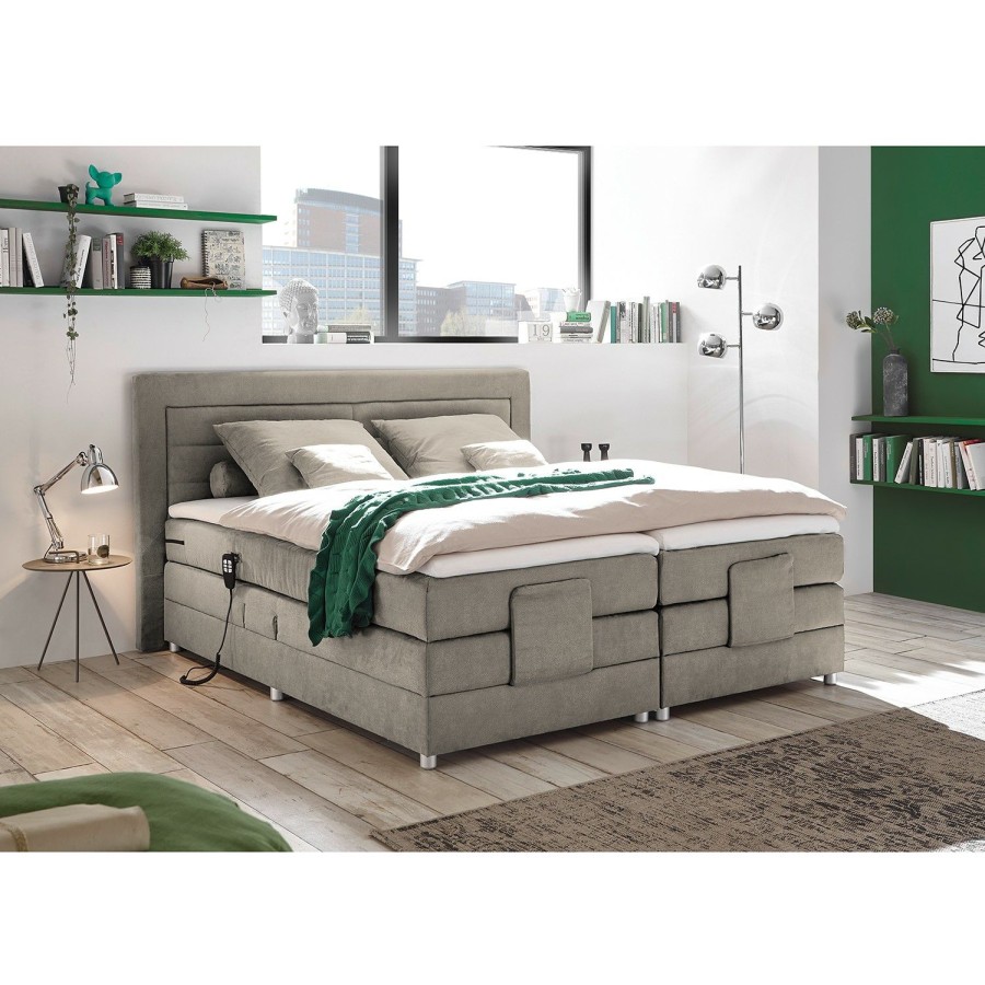 Boxspringbetten * | Loftscape Boxspringbett Sunol Ii Inkl. Elektromotor & Topper Lichtgrau 160 X 200Cm