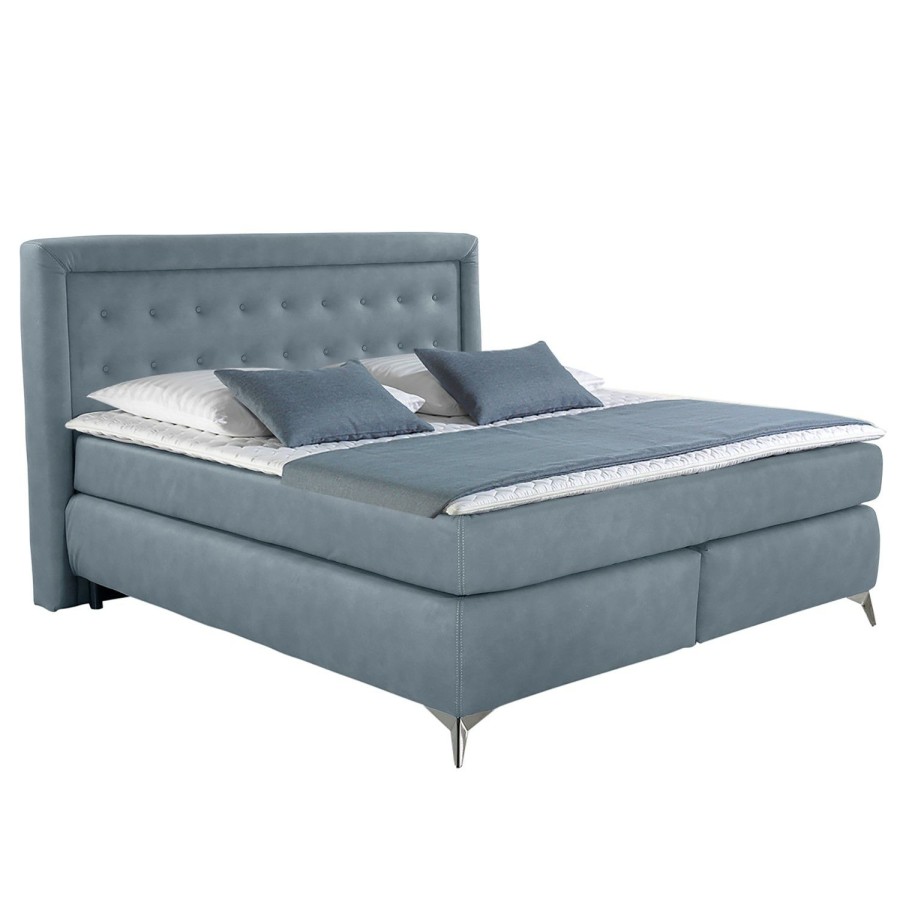 Boxspringbetten * | Loftscape Boxspringbett Stettin Blau Doppelmatratze H3/H4