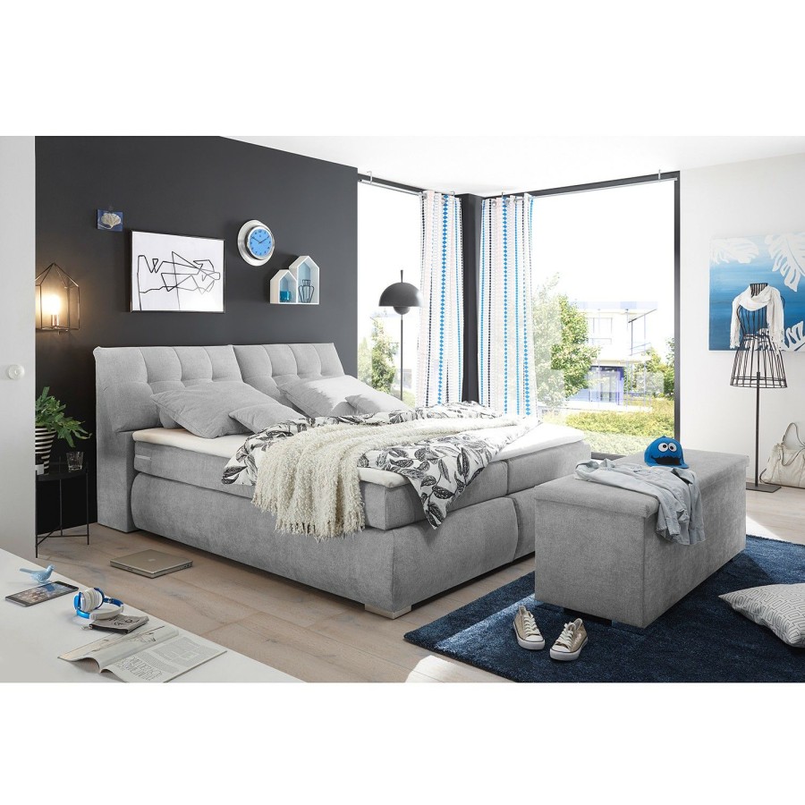 Boxspringbetten * | Loftscape Boxspringbett Bornel Silber