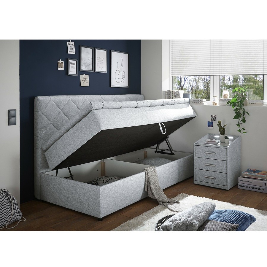 Bettgestelle * | Loftscape Polsterbett Lolland Webstoff Denga: Silber