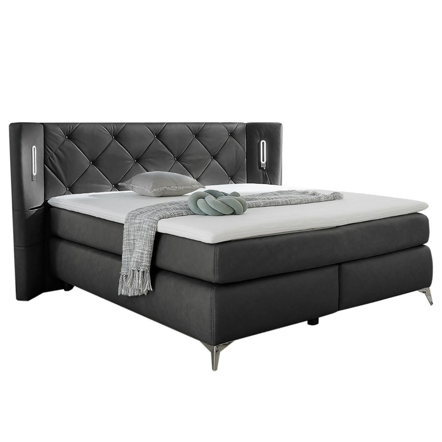 Boxspringbetten * | Loftscape Boxspringbett Victoria Grau Doppelmatratze H3/H4