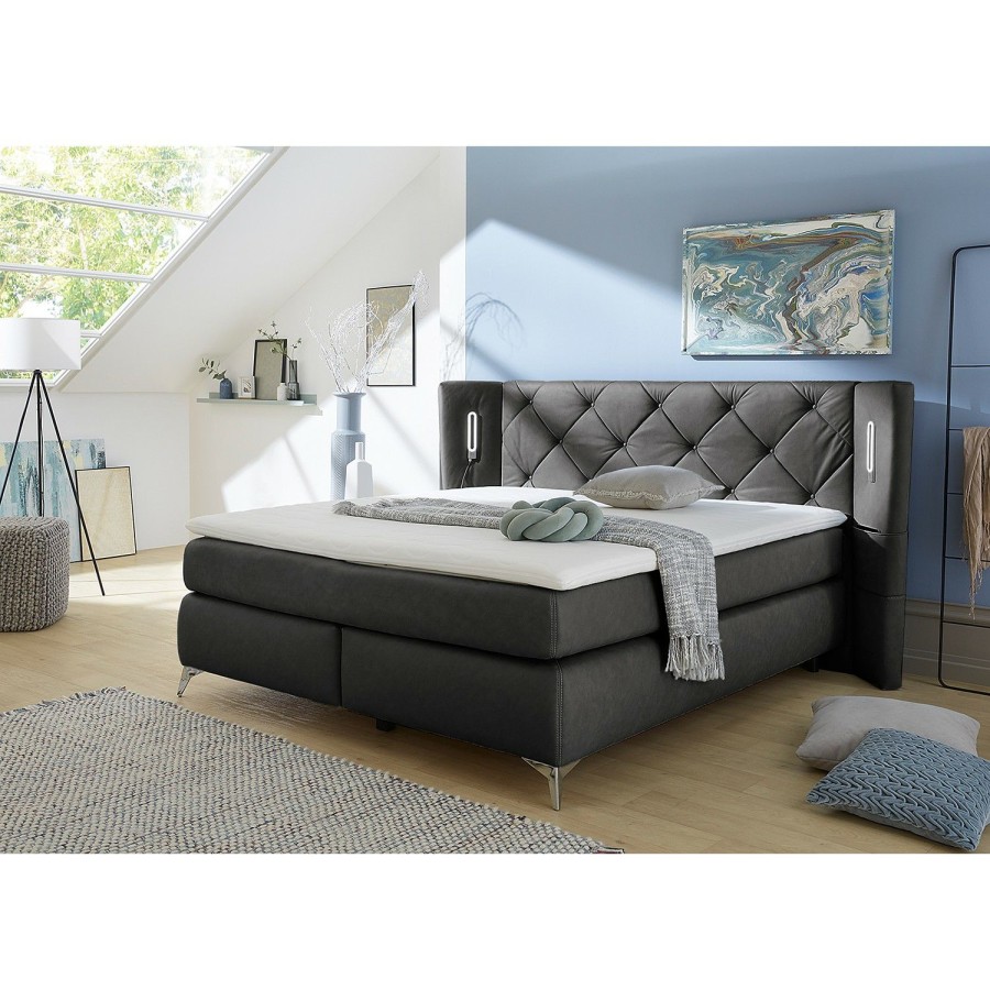 Boxspringbetten * | Loftscape Boxspringbett Victoria Grau Doppelmatratze H3/H4