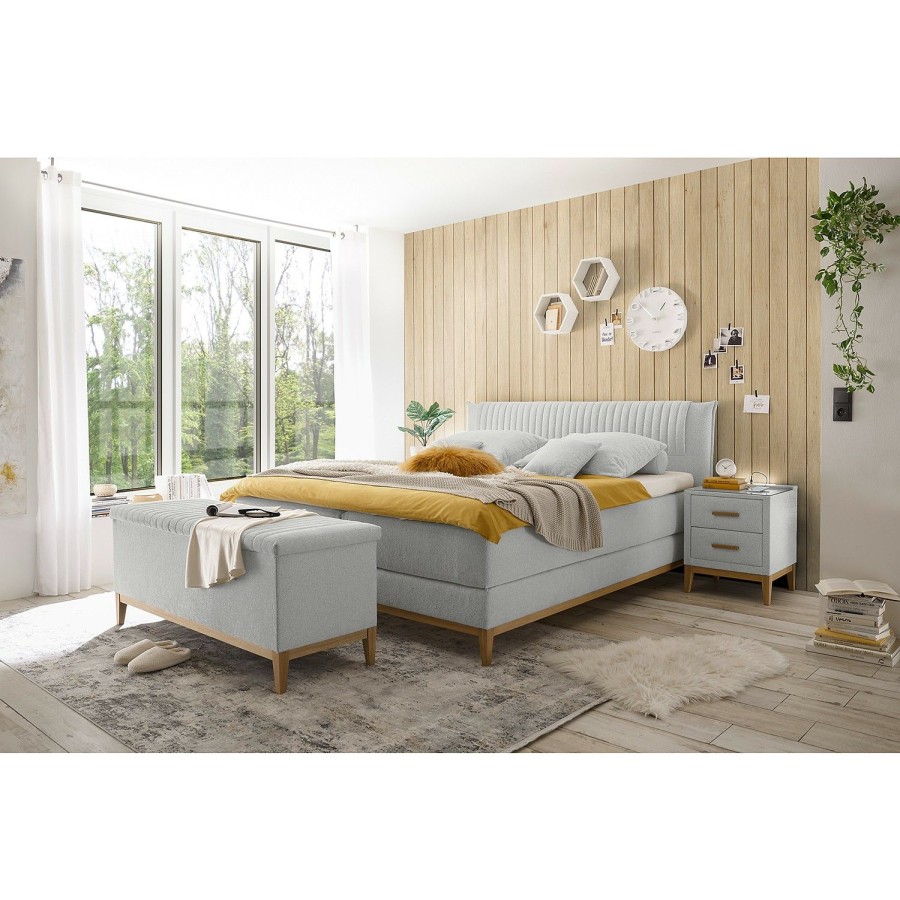 Boxspringbetten * | Loftscape Boxspringbett Andresito Webstoff Raya: Silber