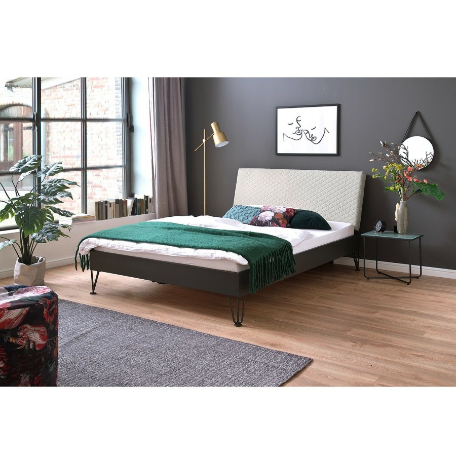 Bettgestelle * | Meise.Mobel Einzelbett Boston I Anthrazit / Hellgrau Breite: 185 Cm U-Form