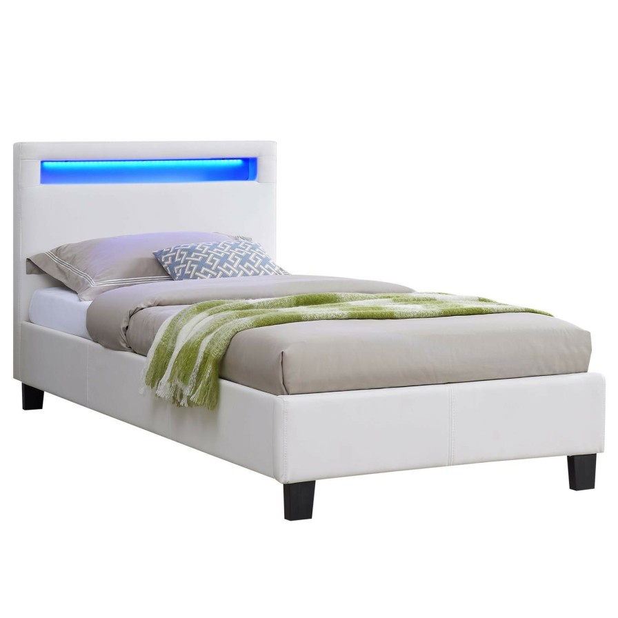 Bettgestelle * | Caro-Mobel Polsterbett Mit Led Mandalay 90 200 Cm Weis