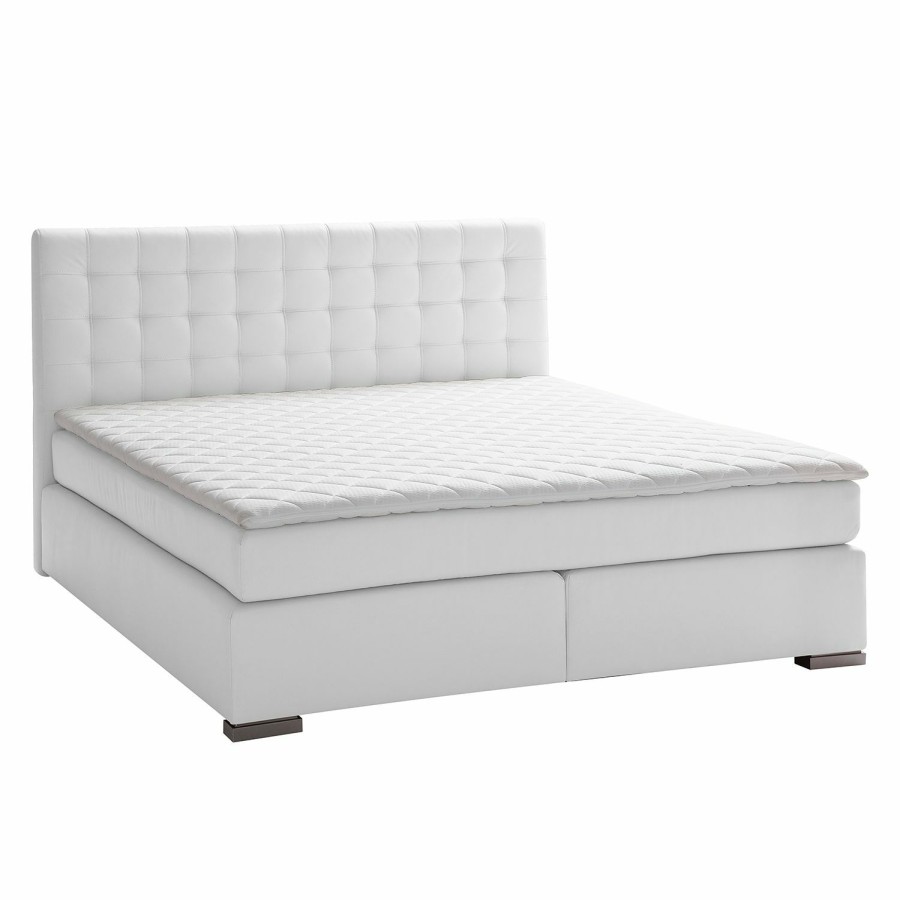 Boxspringbetten * | Meise.Mobel Boxspringbett Isa Kunstleder Weis 200 X 200Cm H2