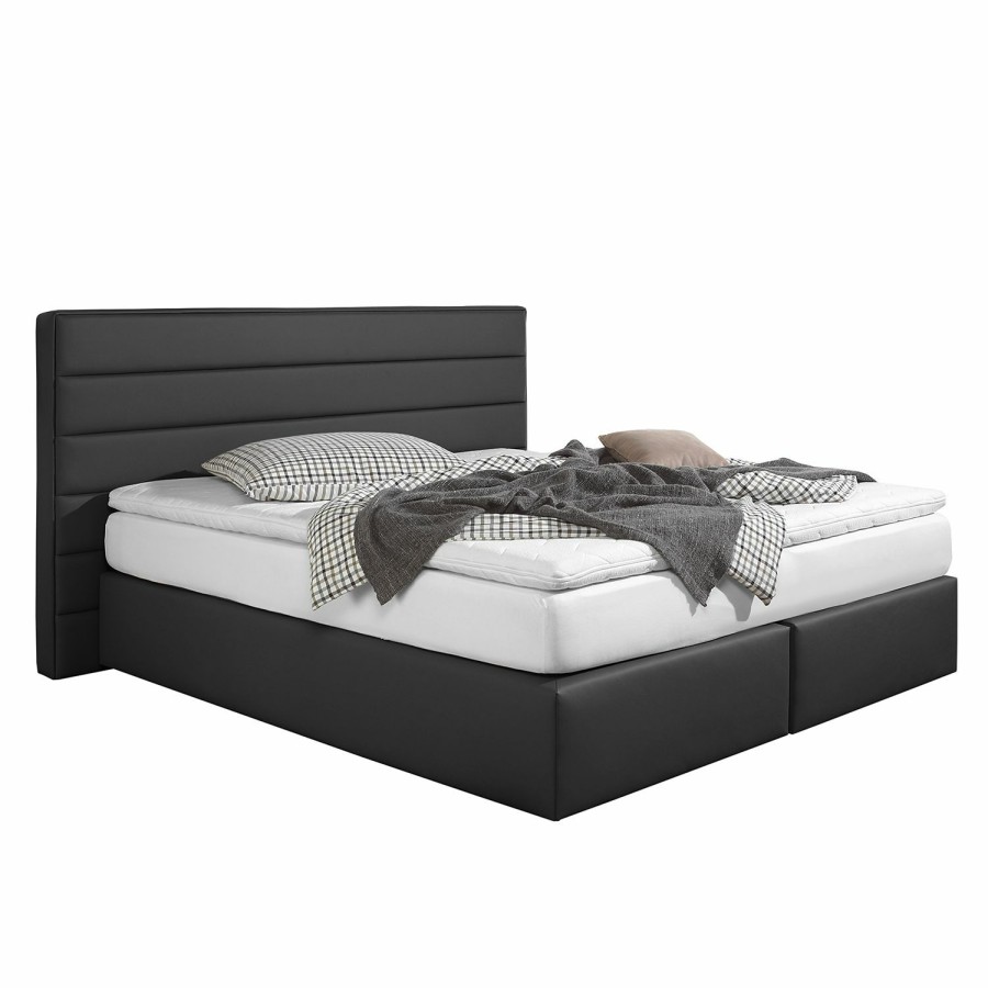 Boxspringbetten * | Loftscape Boxspringbett Ingebo Kunstleder Schwarz 160 X 200Cm Bonellfederkernmatratze H2