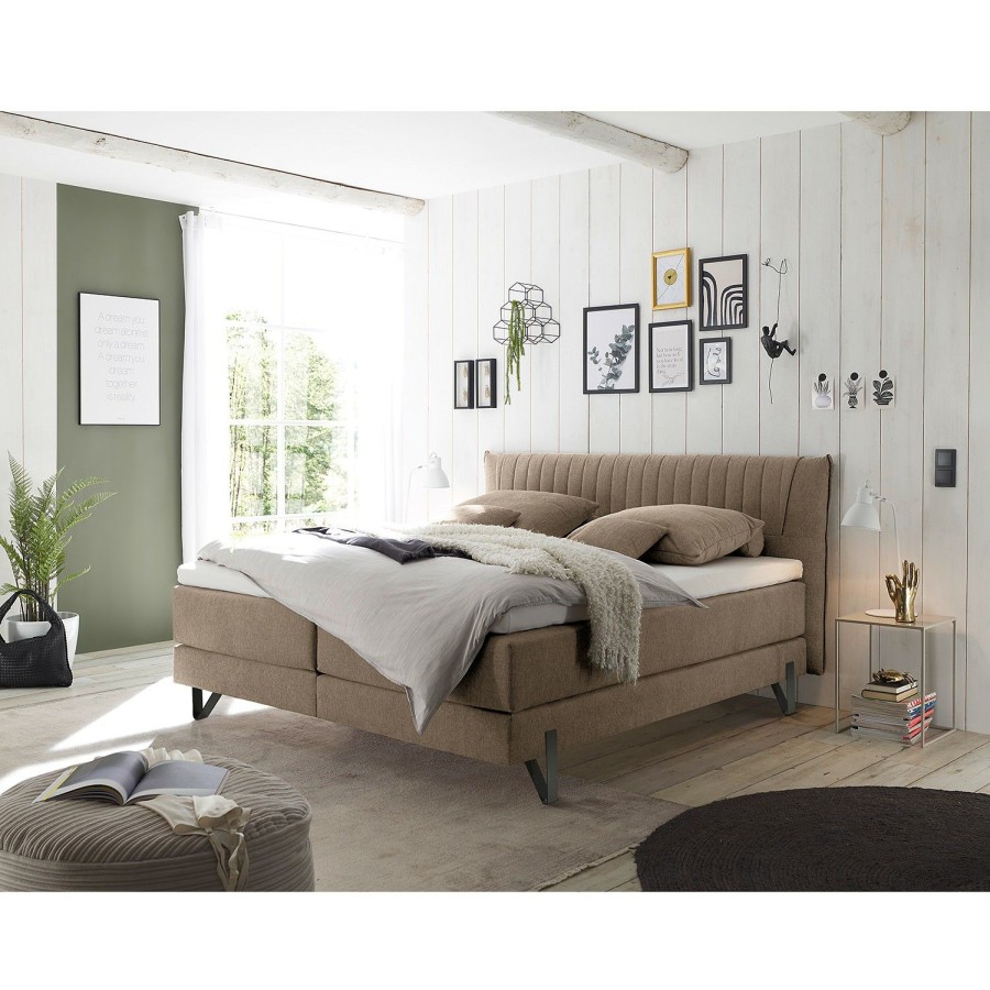 Boxspringbetten * | Loftscape Boxspringbett Nightlife Microvelours Thala: Sand