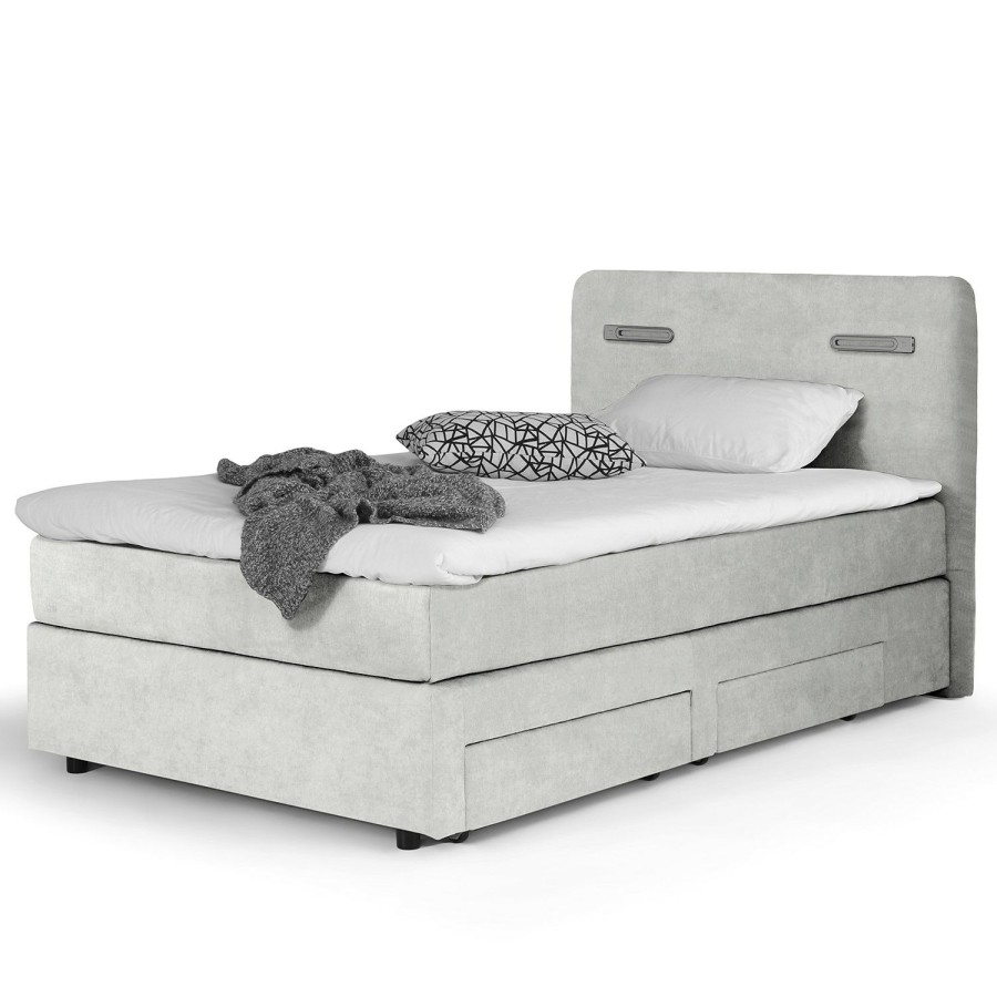 Boxspringbetten * | Loftscape Boxspringbett Speedy Ii Mit Beleuchtung Microfaser Senga: Silber H4